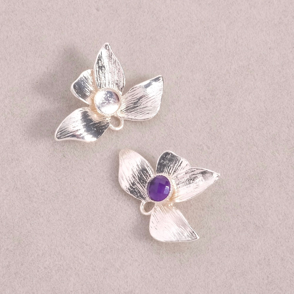 Pendentif fleur d&#39;orchidée pour cabochons 4mm en laiton Argenté 925 Premium