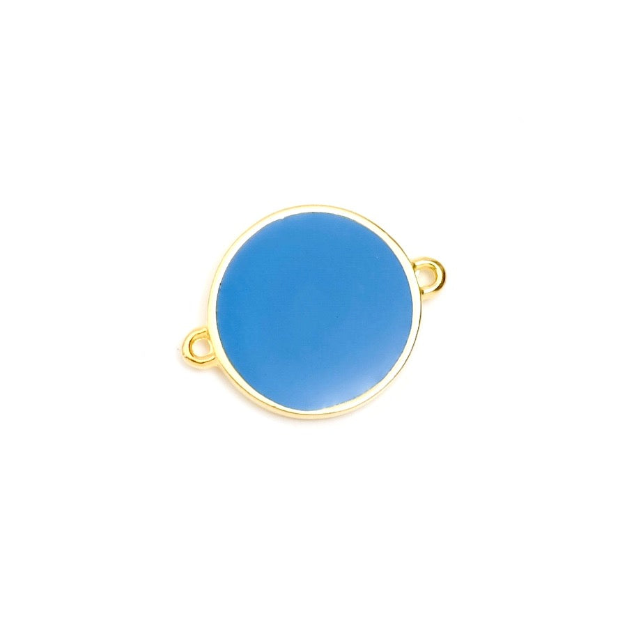 Connettore tondo da 19mm smaltato blu in Zama placcata Oro 24K