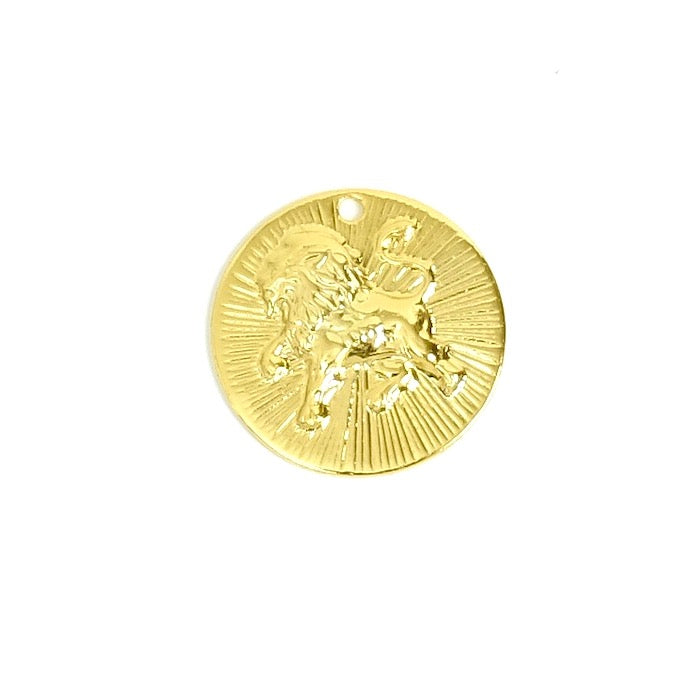 2 pendentifs signe astrologique Lion en laiton Doré à l&#39;or fin 24K