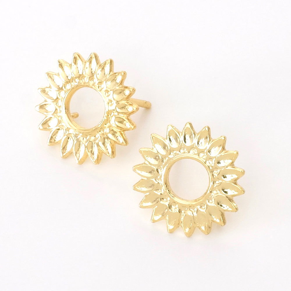 Boucles d'oreilles clous Fleur en laiton doré à l'or fin 24K, la paire