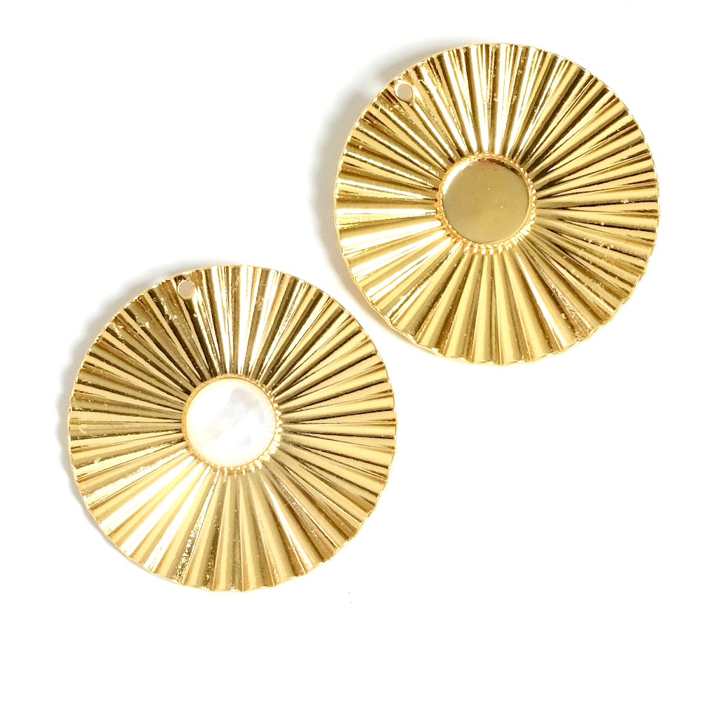 Pendentif rond ondulé avec support cabochon 8mm en laiton doré à l'or fin 24K